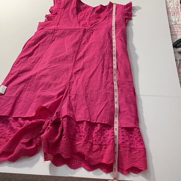 Women’s Fuchsia Cotton Eyelet Pocketed Lined Dress - Picture 6 of 12